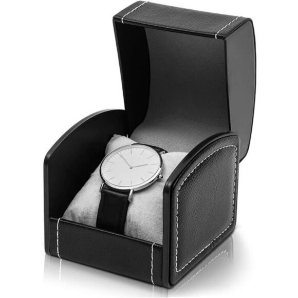 Black Faux Leather Watch Box Single Slot Case with Pillow Jewelry Display - Picture 1 of 8